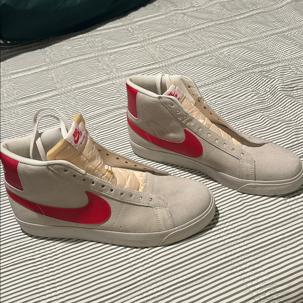 Nike Beige and Red High-Top Sneakers